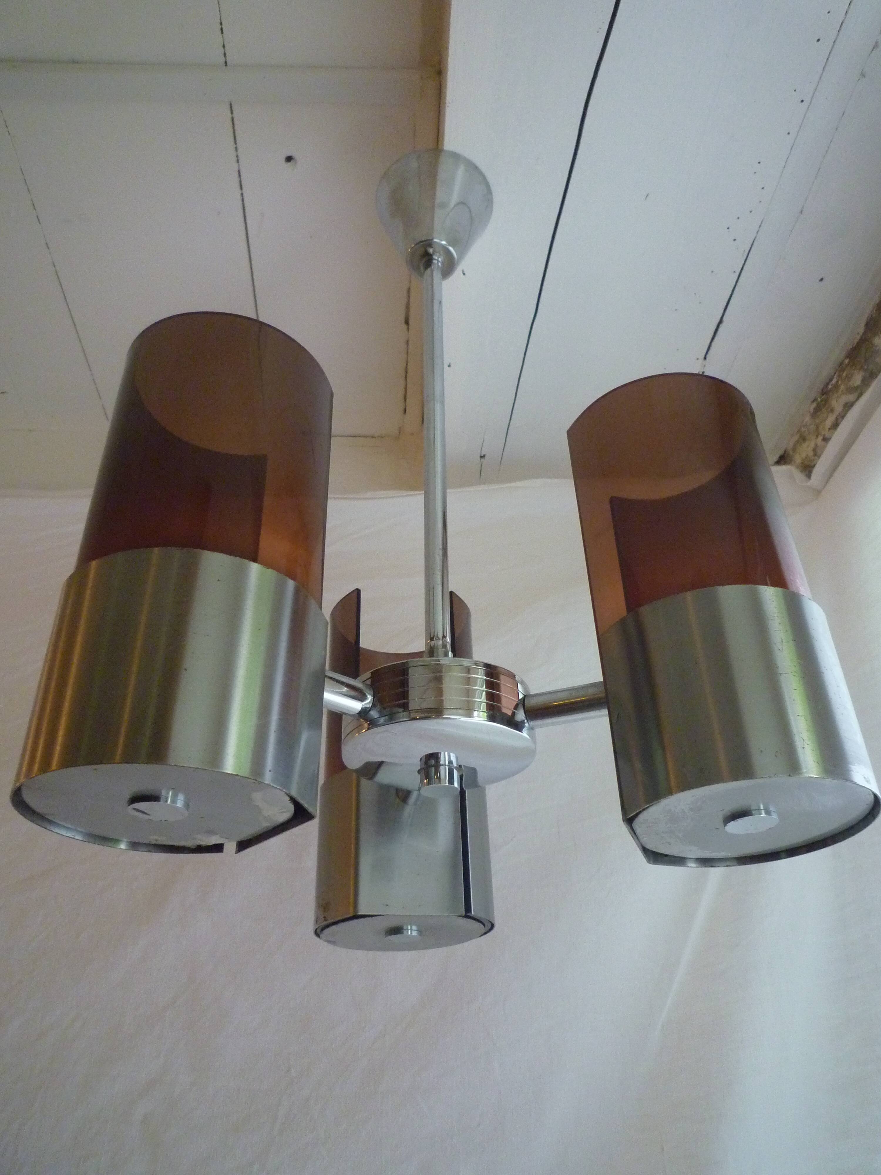 Suspension "Space Age" chrome metal and plexiglass 1970s