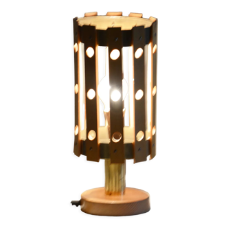 Midcentury table lamp, beech, brass, made by pokrok zilina, slovakia, 1960s