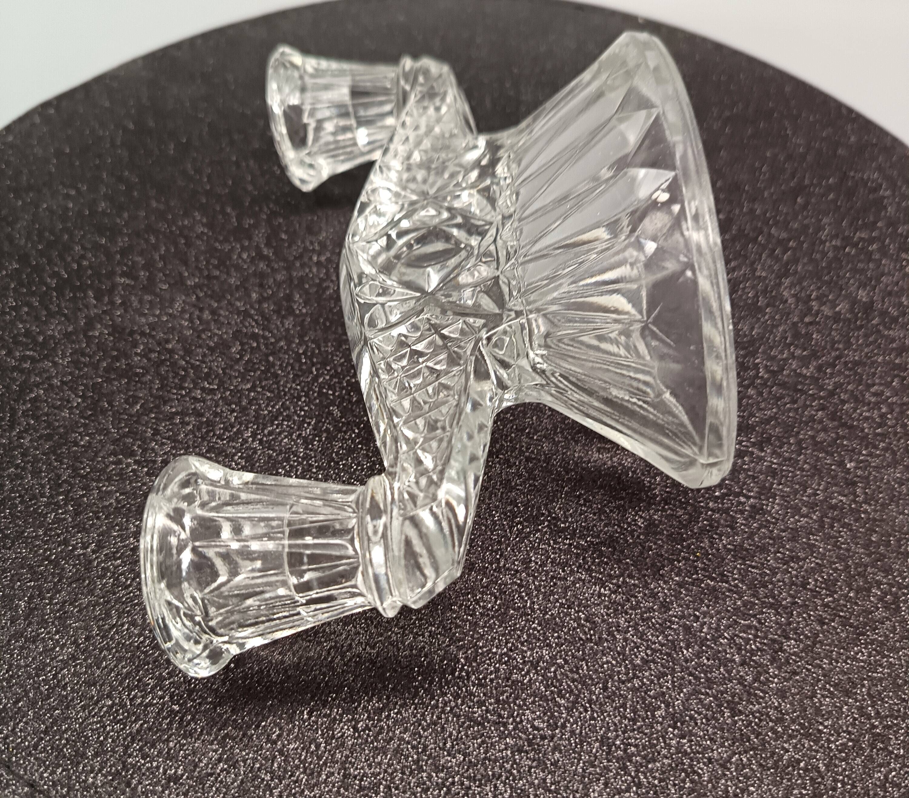 Pair of vintage clear glass candelabras, 2 branches, 1960s