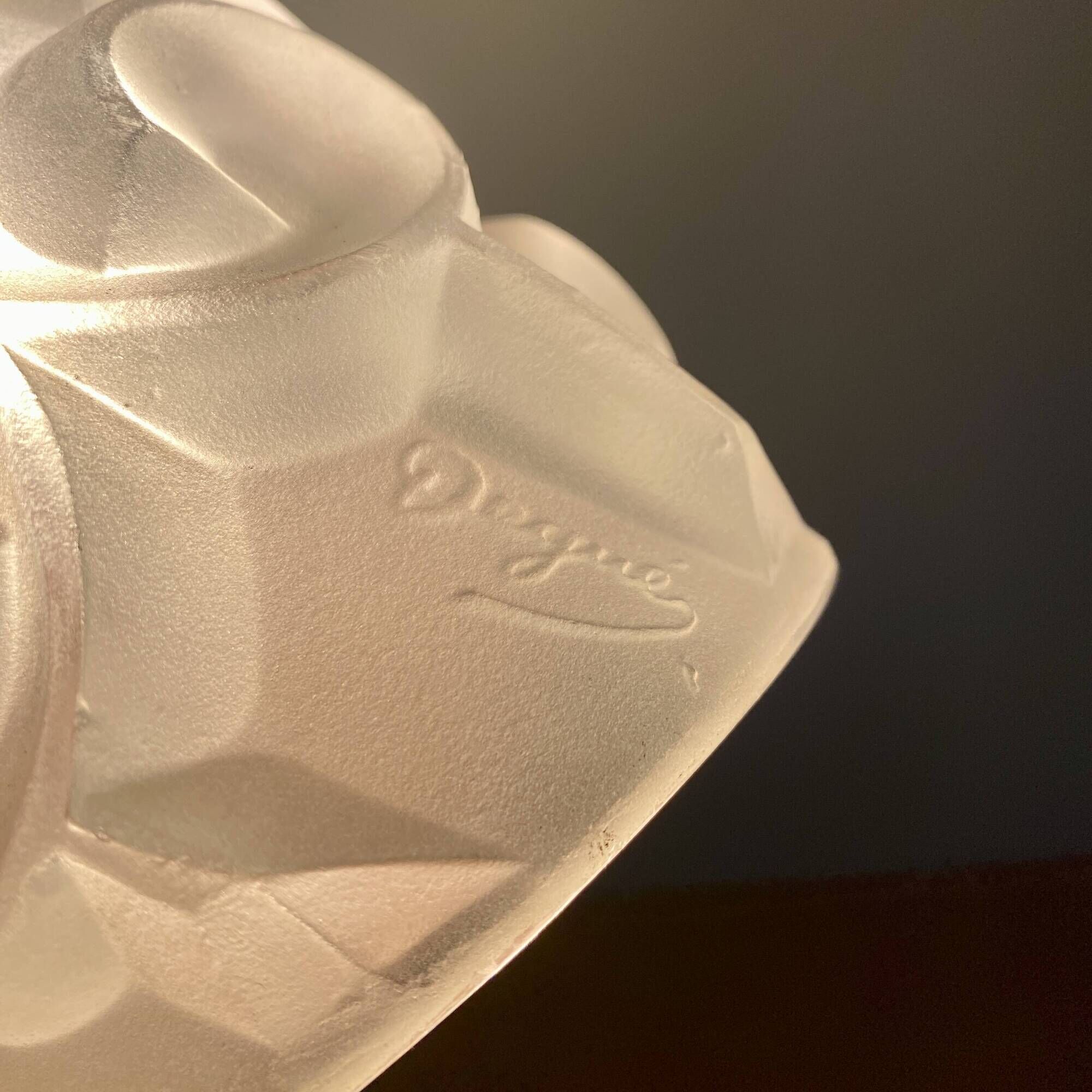 Vintage art deco tulip pendant light in frosted glass signed Degué