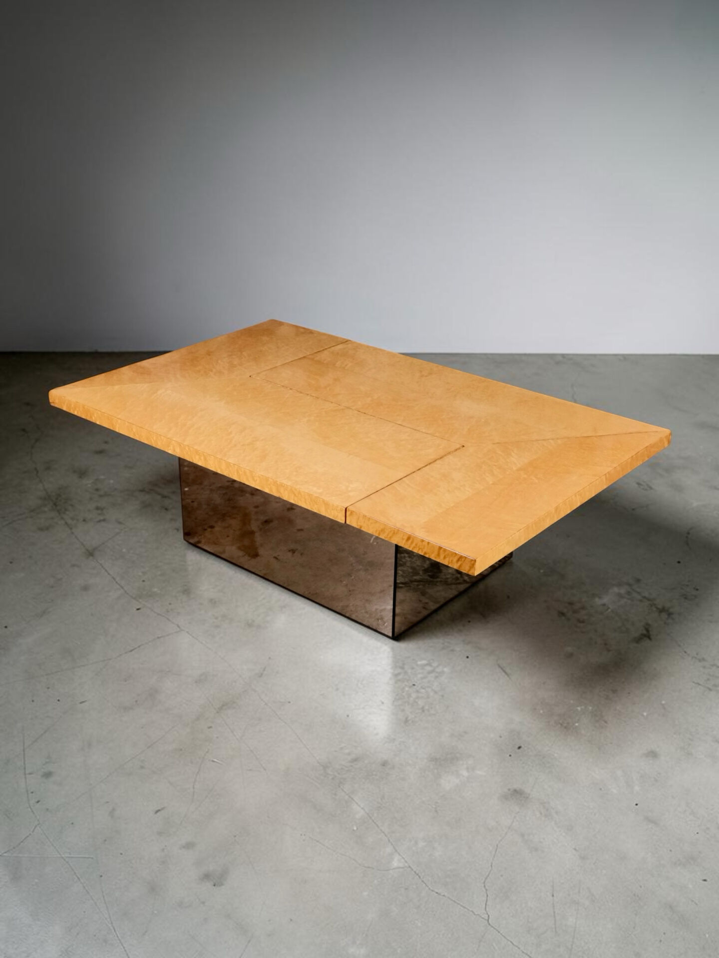 Coffee table bar in ash burl, Paul Michel for Roche Bobois, 1980.