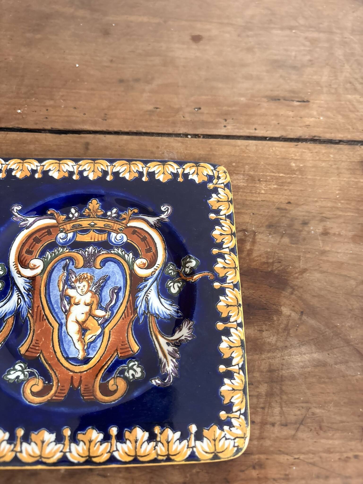 Under Glass Bottle Faience Gien Renaissance Model Angel Cherub Putti