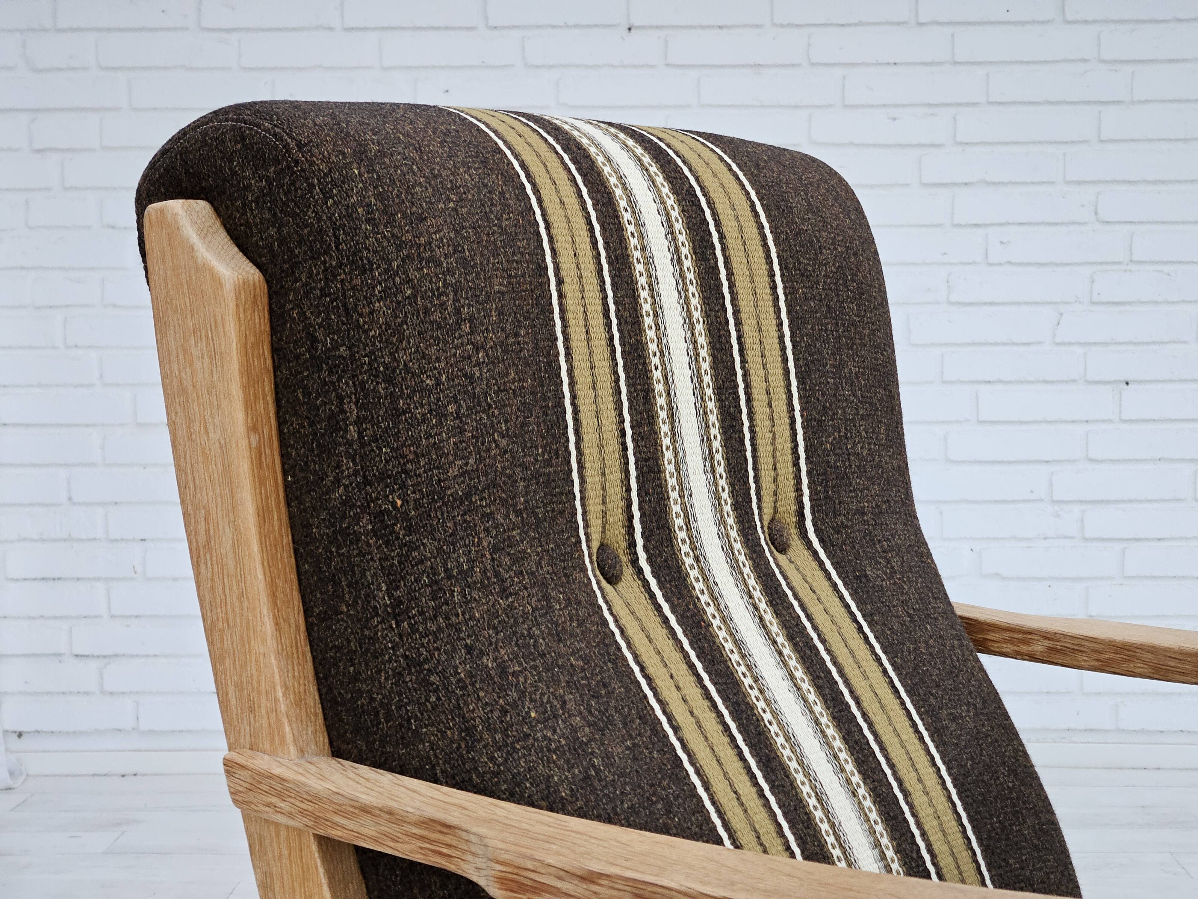 1970s, Danish armchair, furniture wool, solid oak wood.