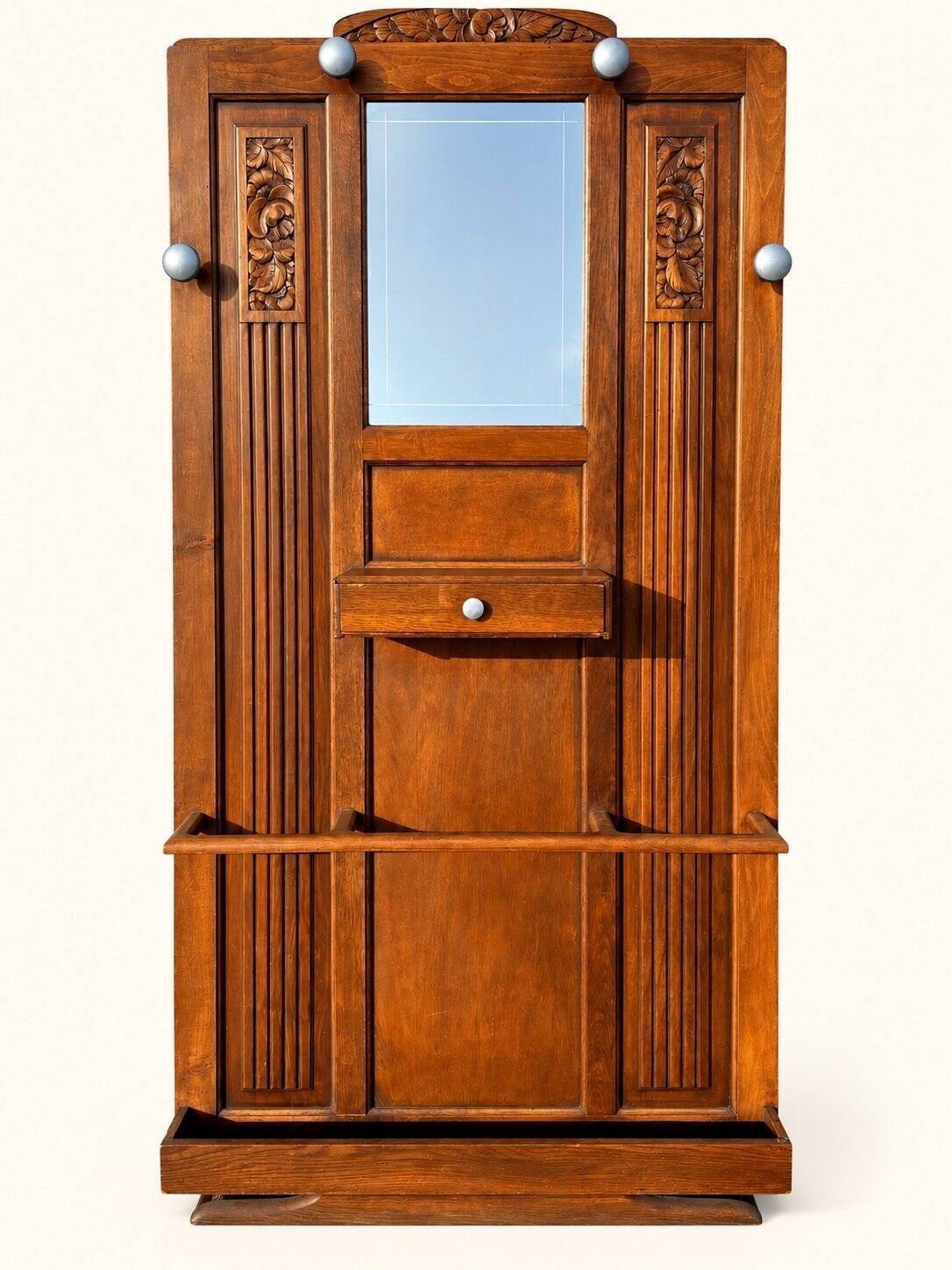 Art Deco Wardrobe Solid Carved Oak Bevelled Mirror 1930