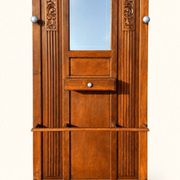 Art Deco wardrobe in carved solid oak with bevelled mirror, 1930.