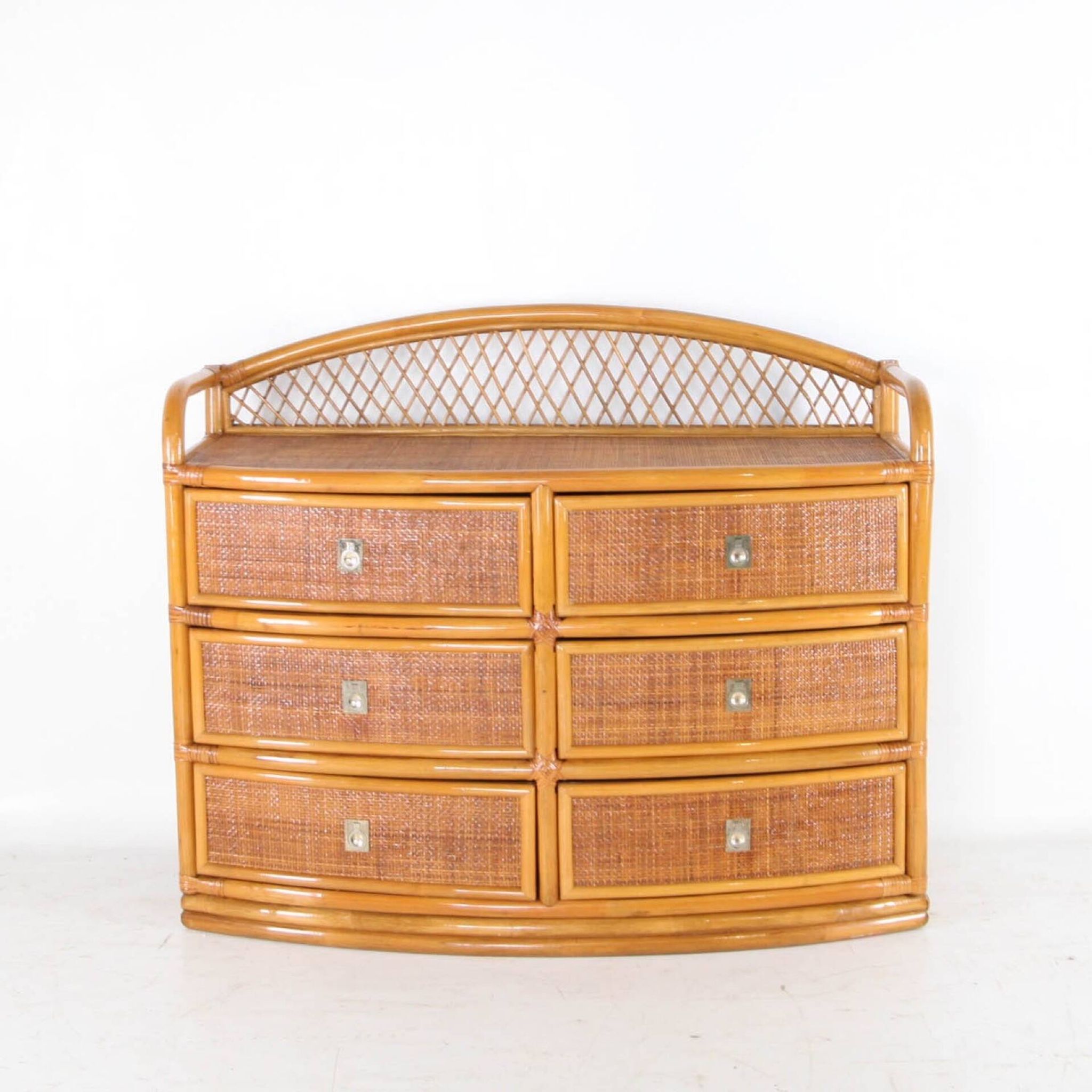 Rattan and brass chest of drawers