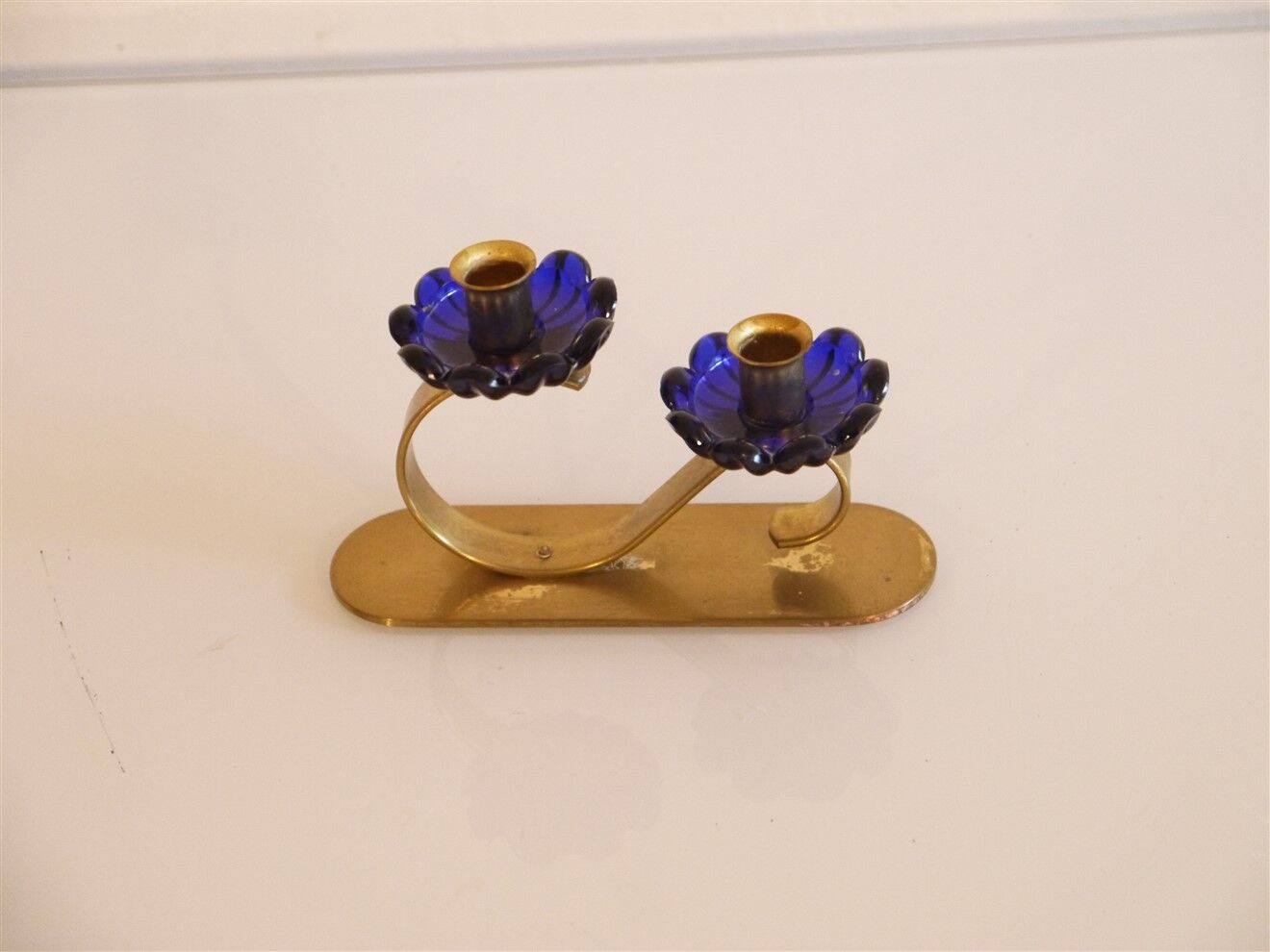 Vintage Scandinavian candle holder in brass and glass 1960