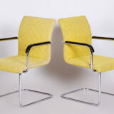 Yellow Bauhaus armchairs made in 1930s Czechia. Non restored chrome and fabric.