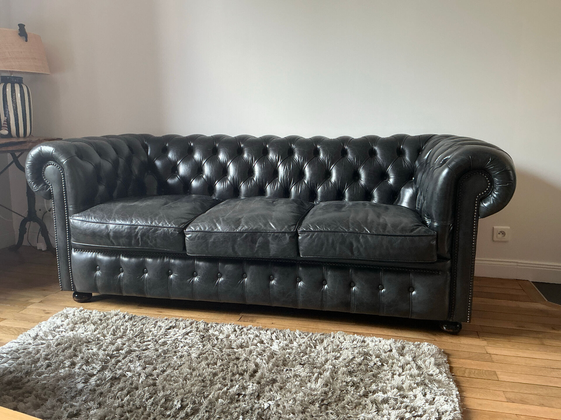 Authentic chesterfield 3-seater sofa fleming & howland - black leather