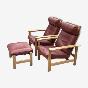 Vintage set of two armchairs model 2461 Søren Holst Danish Design with ottoman