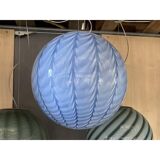 Contemporary Blue and Milky-White Spider Sphere Pendant in Murano Glass