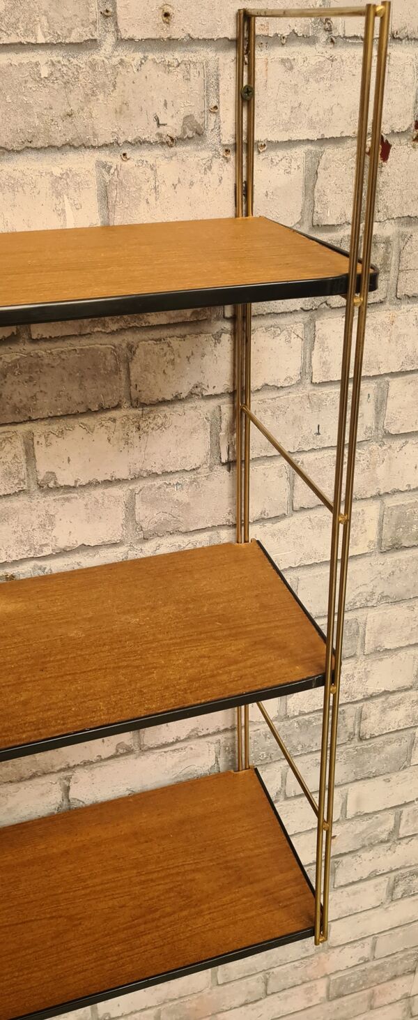 Etagere 1950 a 60 string plaquage bois avec jonc en bordure de tablette h60x17x50