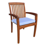 Stackable chair-armchair in solid teak with cushion by Vlaemynck