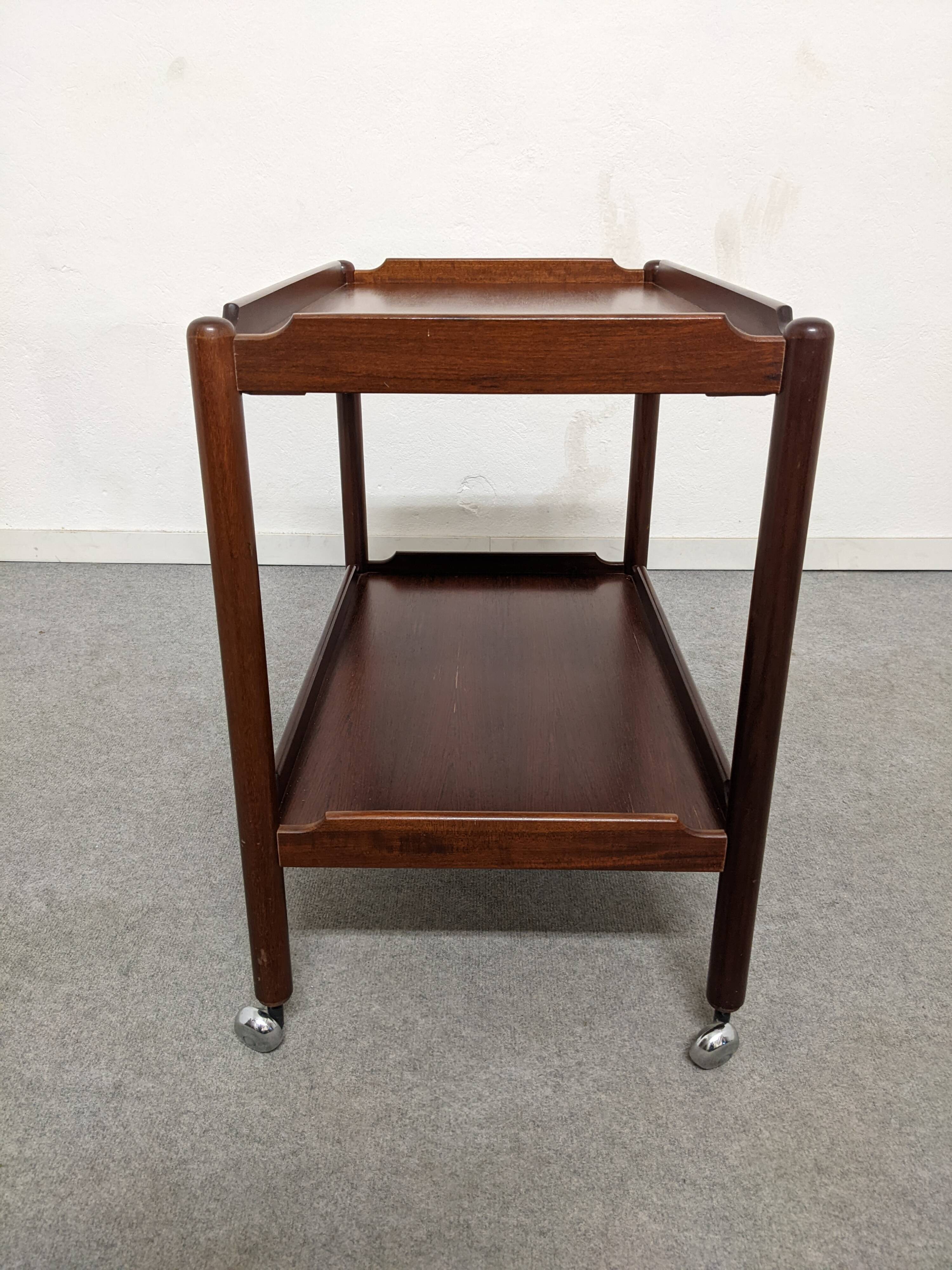 Rosewood serving table on wheels by Opal Möbel from the 60s/70s