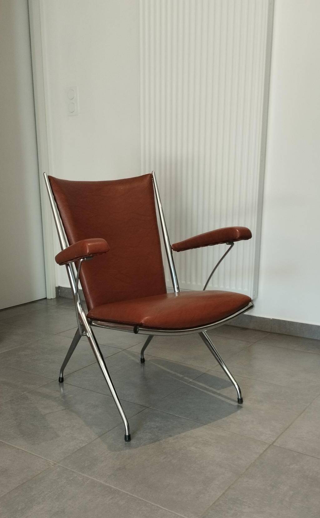 Folding chair attributed to A. Monpoix, modernist design, mid-century, vintage.