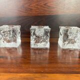 3 molded glass ice cube candle holders