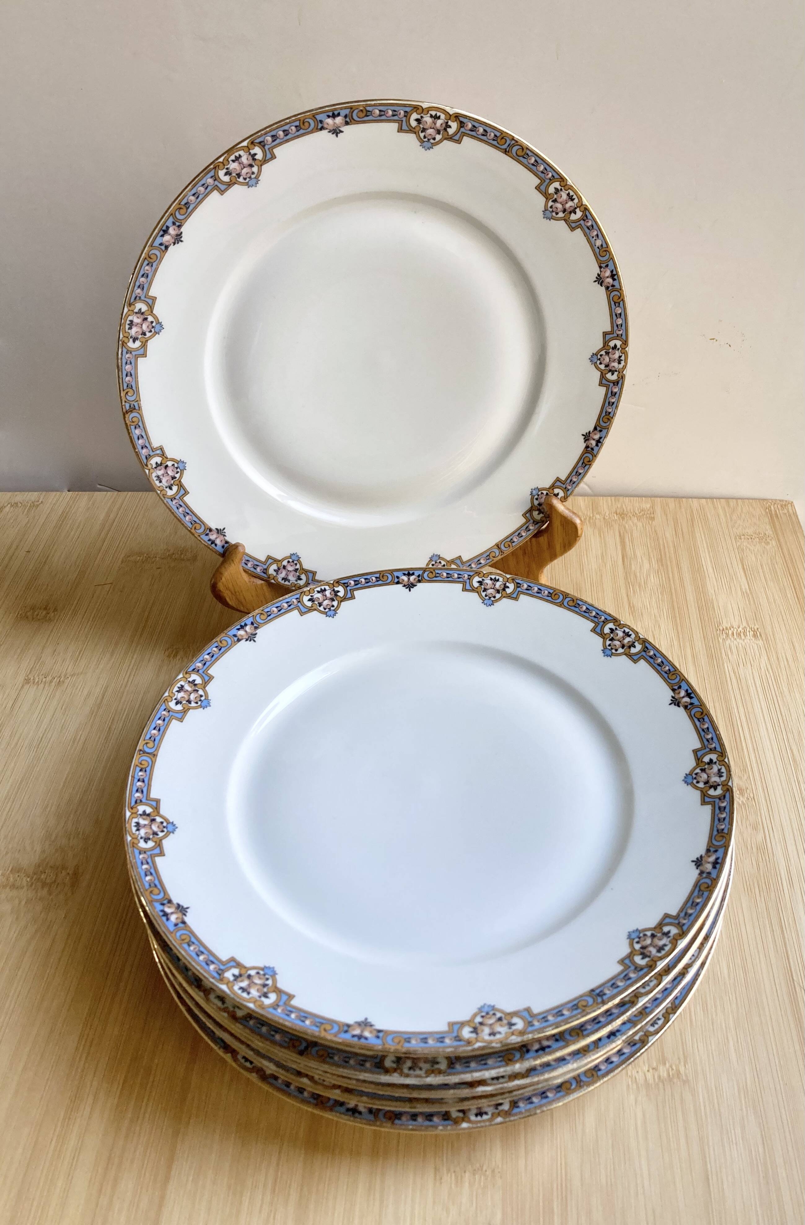 6 assiettes plates porcelaine fine F. Legrand 1920