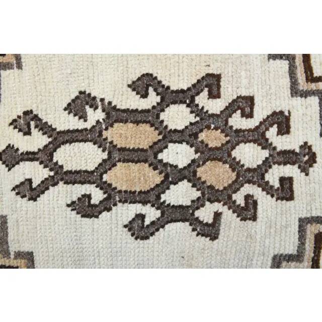 1970s Vintage Turkish Hand-Knotted Wool Cotton White Runner Rug  115x342