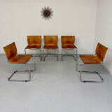 Lot of 5 tubular chairs Mart Stam edition Fasem vintage patinated leather