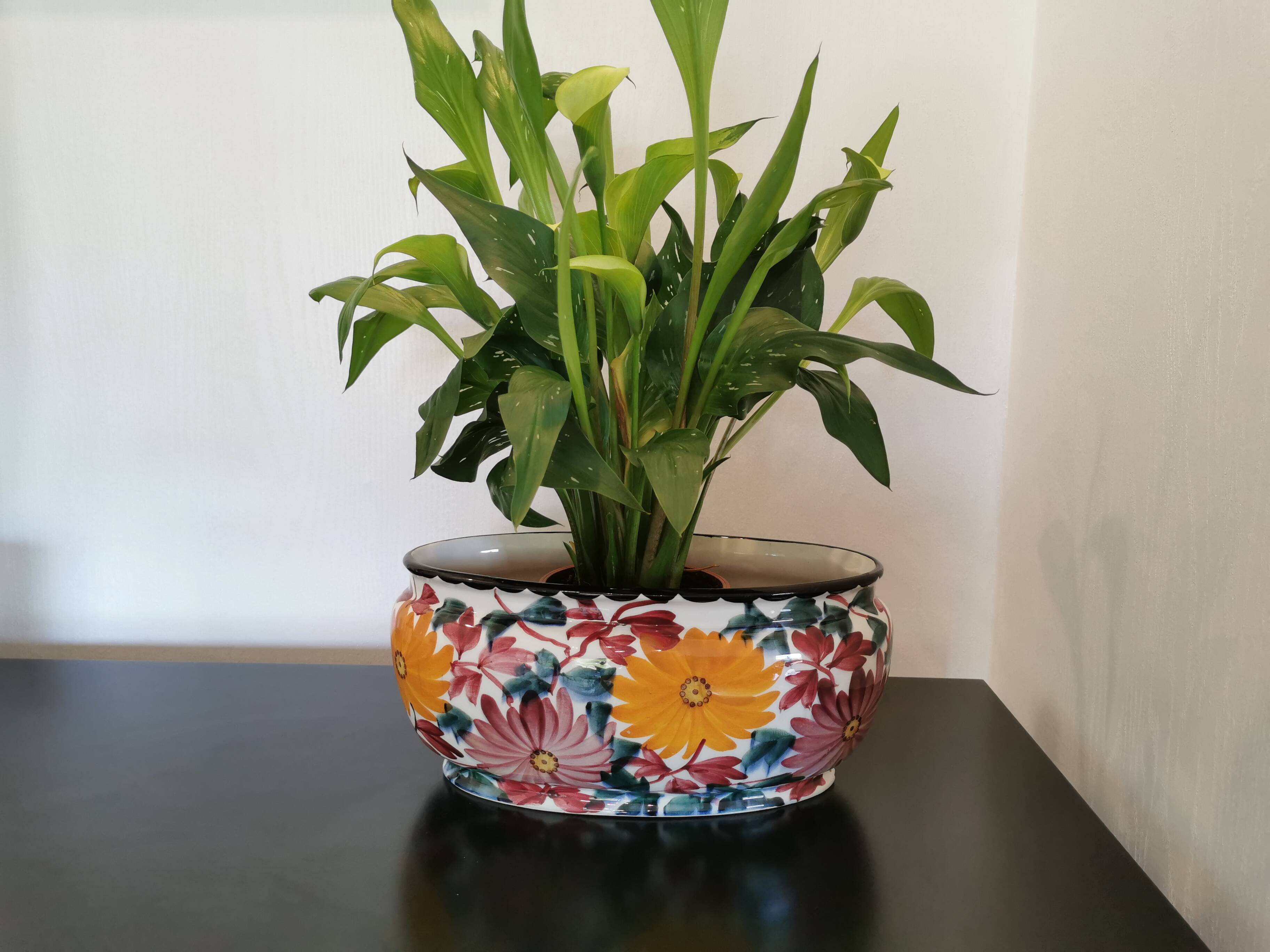 Vintage flowery ceramic from Schramberg, Jar, Planter, Cache Pot.