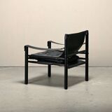 Arne Norell Sirocco Safari Lounge Chair in Black Leather and Stained Ash