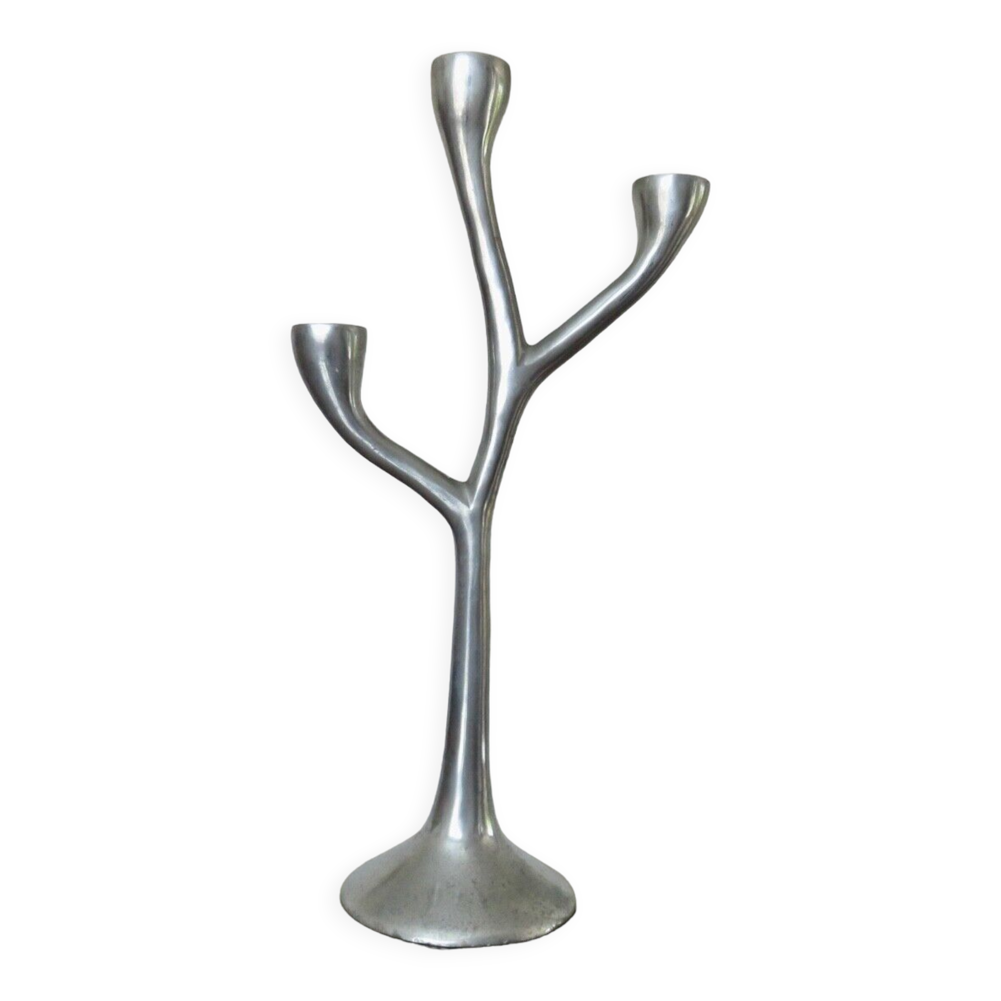 Modernist free-form candle holder in cast aluminum 1970