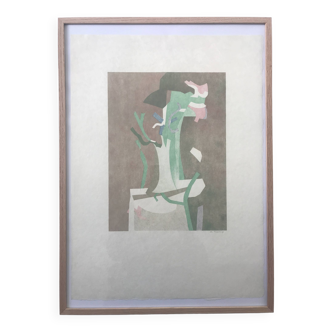 André Beaudin : Lithographie originale signée au crayon sur Japon nacré Fleurs II, 1970