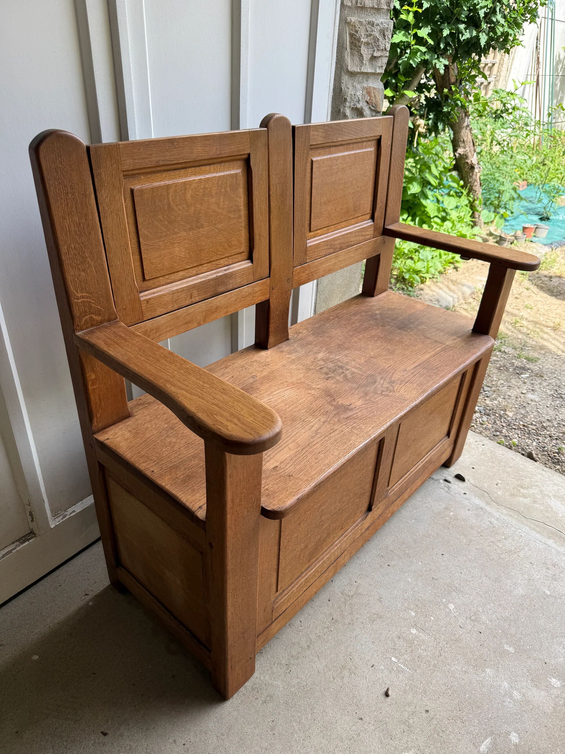 Singing bench / bench with storage chest in solid oak
