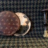 Very old round pocket mirror and leather case, 18th century
