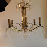 Antique brass chandelier and pampilles 6 fires