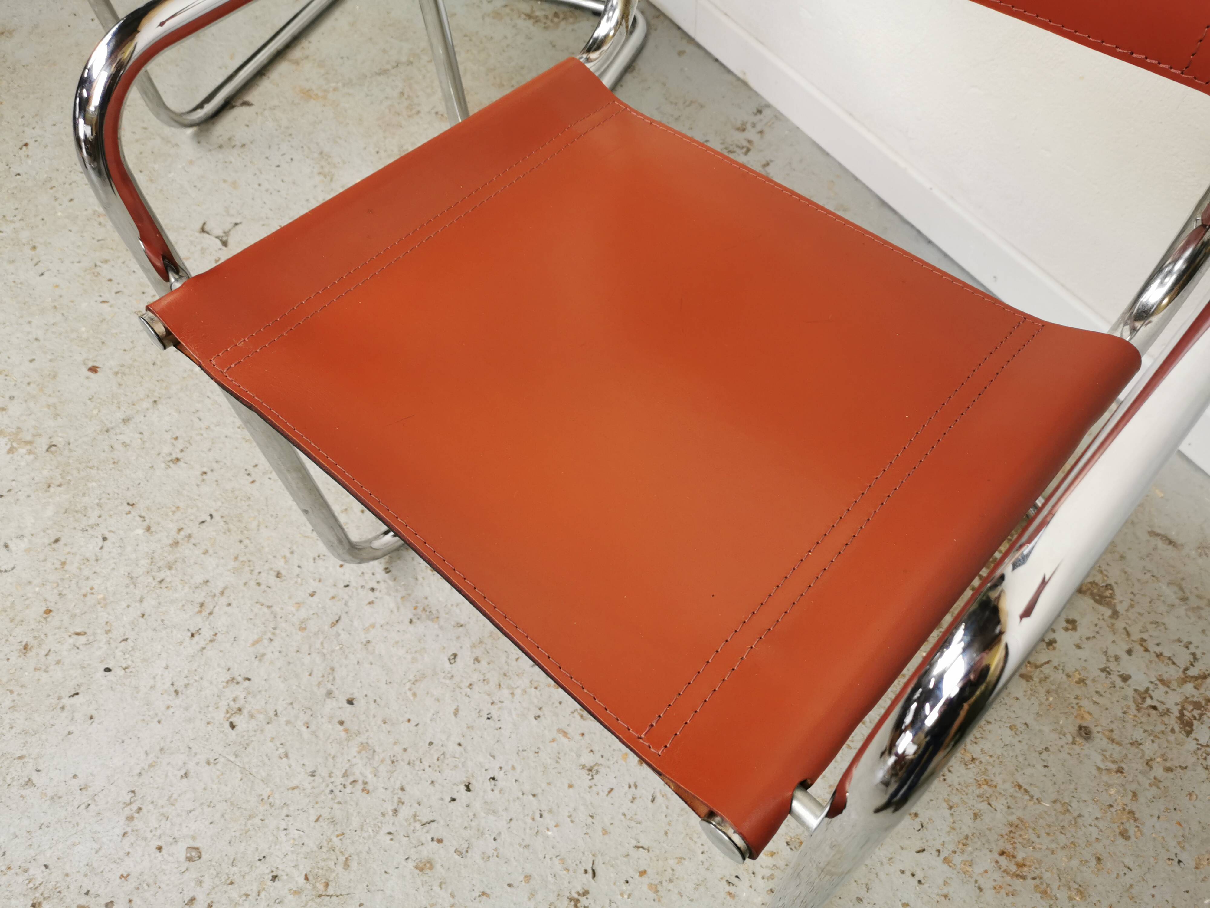 Vintage Bauhaus leather and chrome chair Mart Stam Matteo Grassi