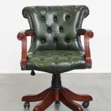 Timeless English style green cowhide chesterfield office chair on casters