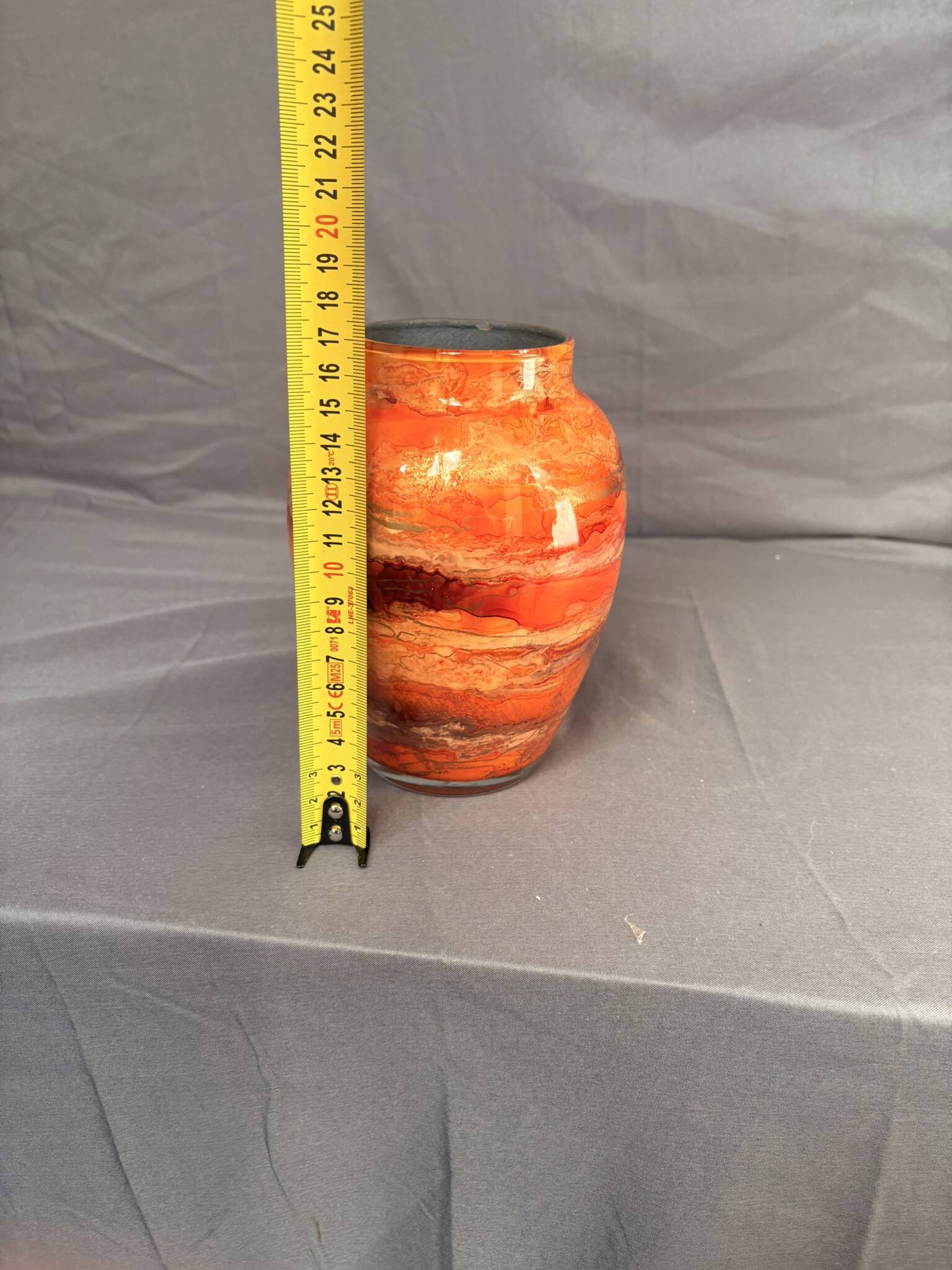 Antique Lacquered Orange Glass Vase Signed Jean Noel Bouillet