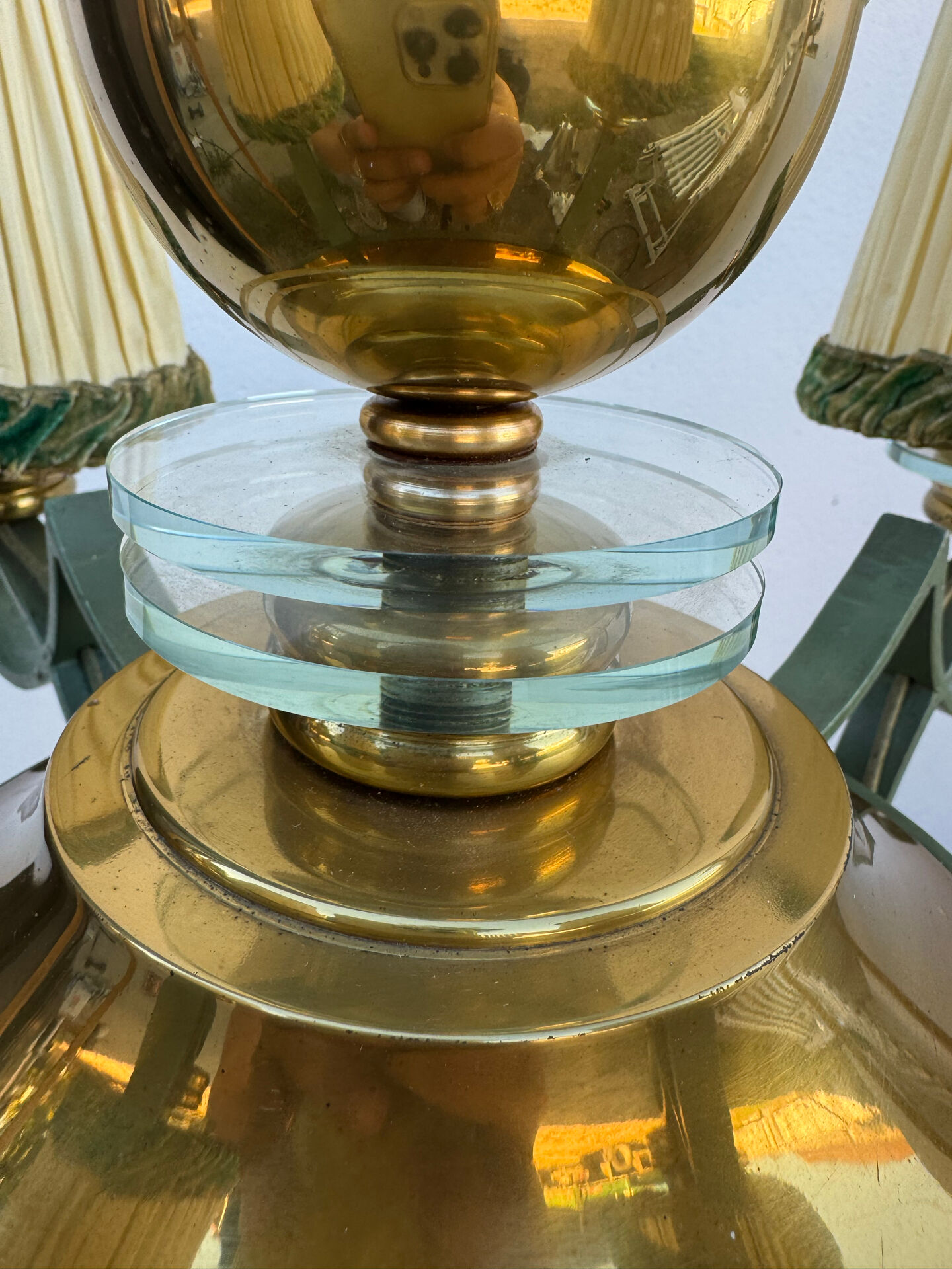 Art Deco brass and glass chandelier