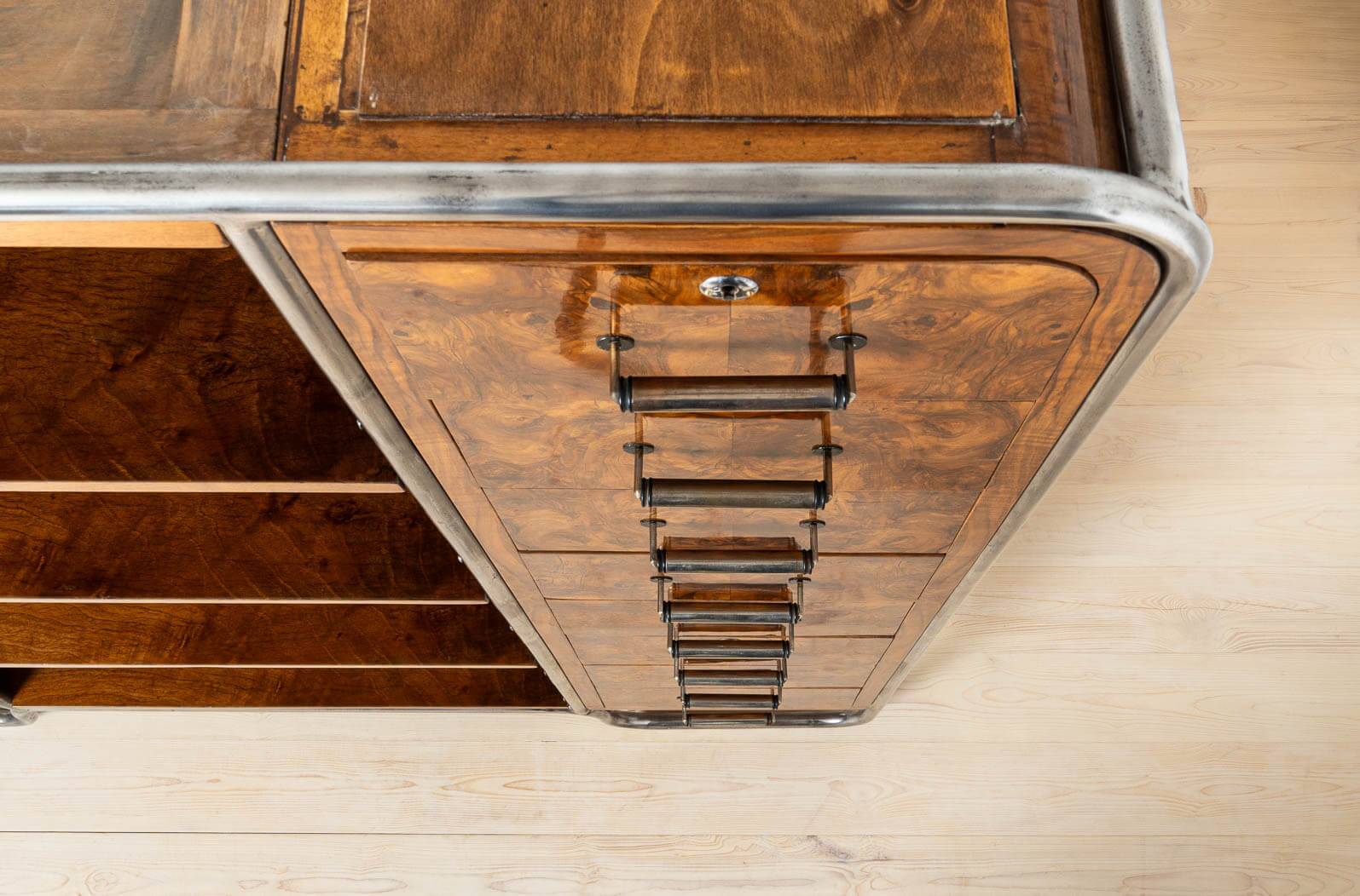 Bauhaus Era Bookcase, Tubular Steel Base, Walnut Veneer, 1930s
