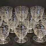 10 old port wine glasses in engraved art deco chiseled crystal