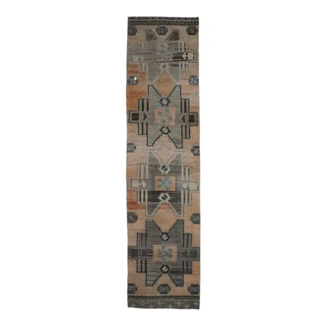 Vintage Turkish Oushak Handmade Wool Runner 88x357