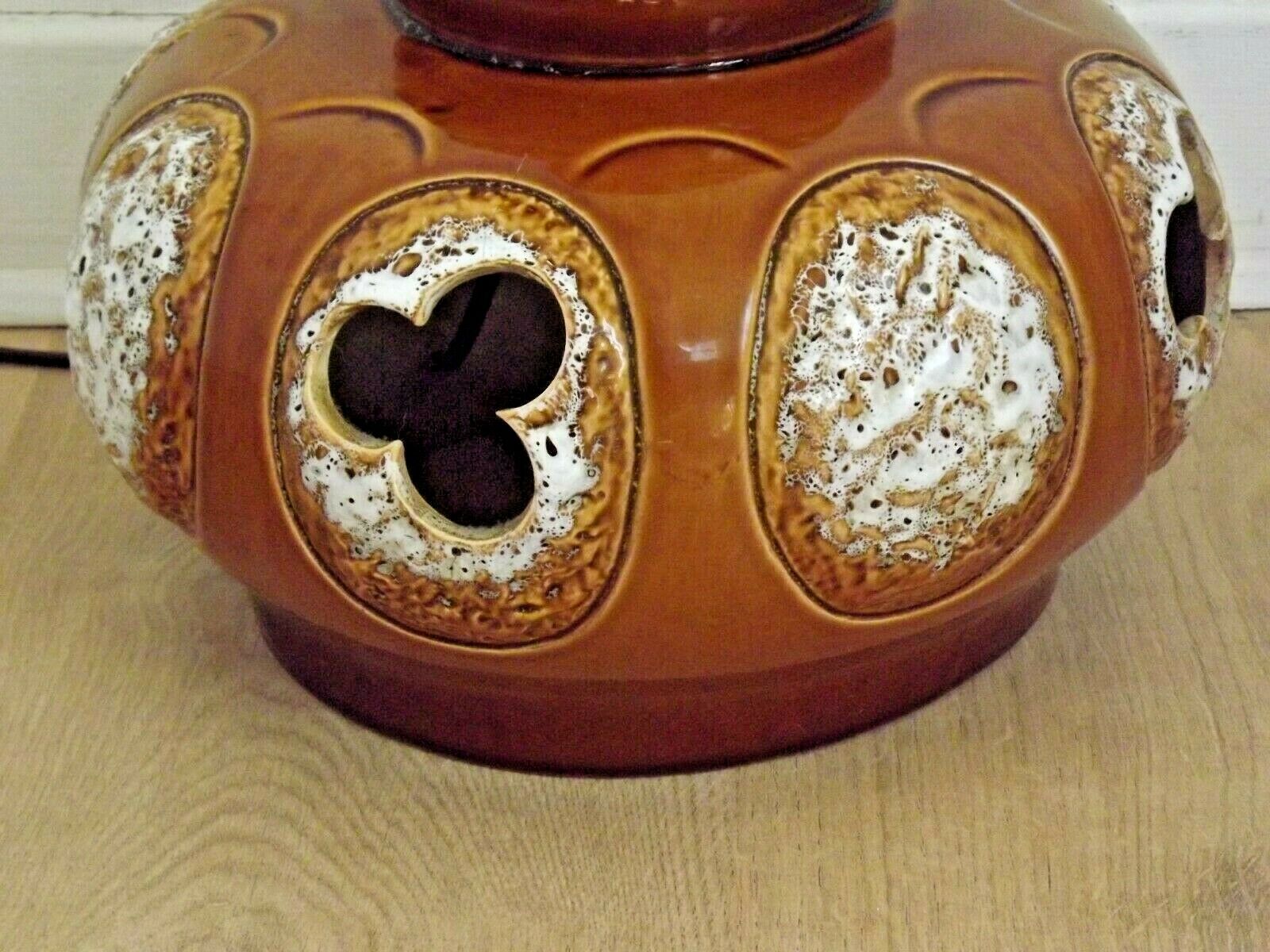 Vintage French 1960s standard lamp base in brown and cream ceramic 3462