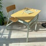 Vintage 1960s school desk – Antique wooden and metal aqua green desk – Retro school furniture – Vintage children's desk