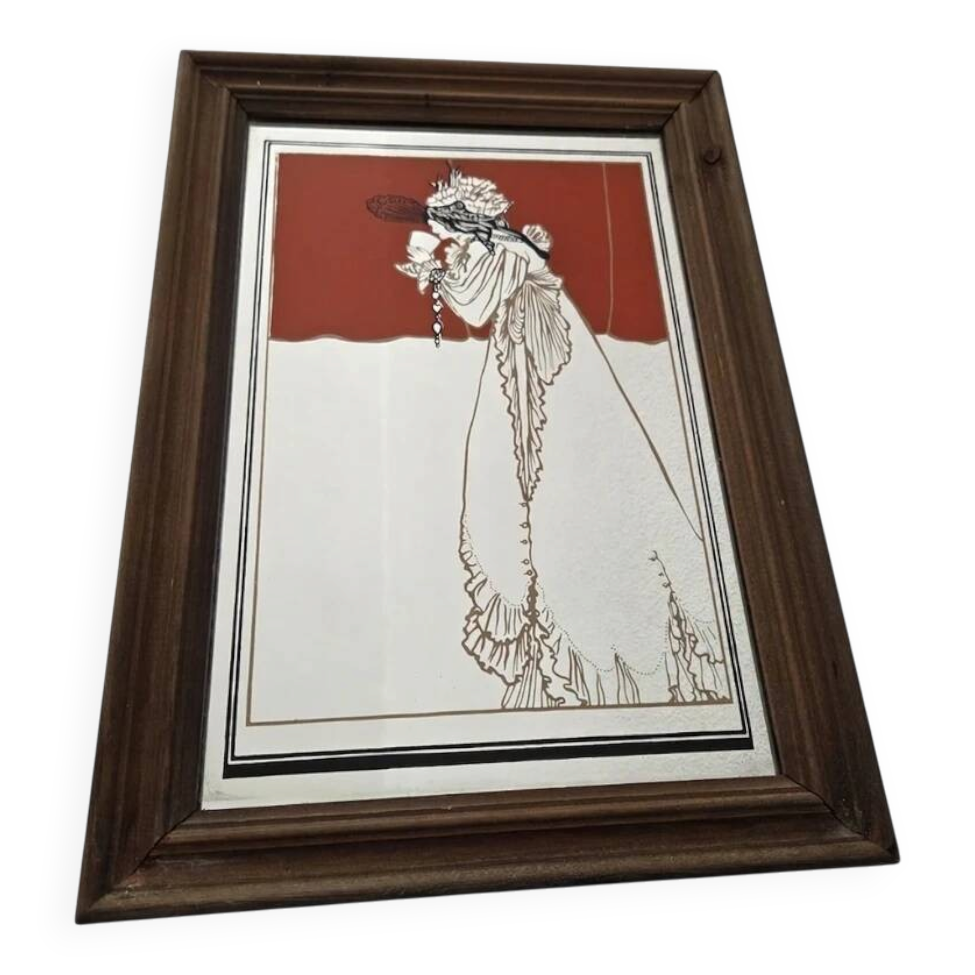 Isolde by Aubrey Beardsley beautiful art nouveau framed vintage mirror