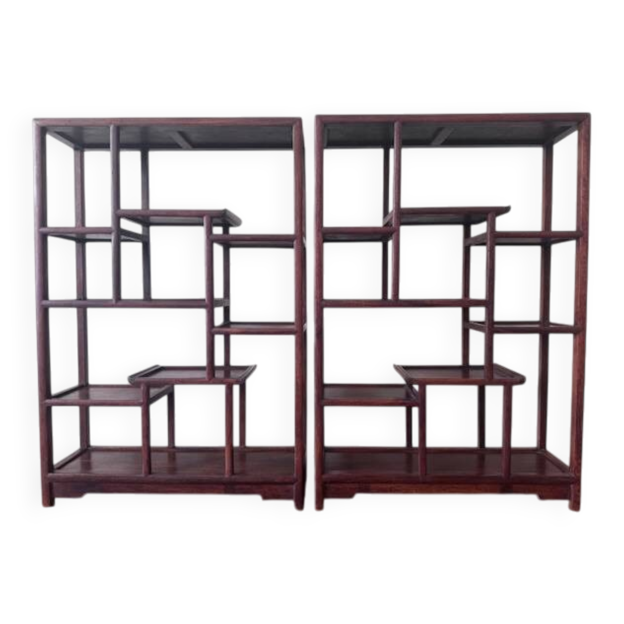Set of 2 Asian wooden shelves