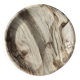 Tray, circular dish or plate made of white striped grey petrified wood.
