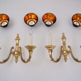 Pair brass wall lights sconces, twin arm, Neoclassical, 1950`s ca, English