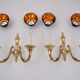 Pair brass wall lights sconces, twin arm, Neoclassical, 1950`s ca, English