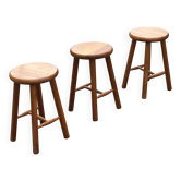 Lot de 3 tabourets en pin vintage années 60