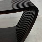 Post modern Dutch slatted wooden wavy curvy bench or  coffee table, 1970s