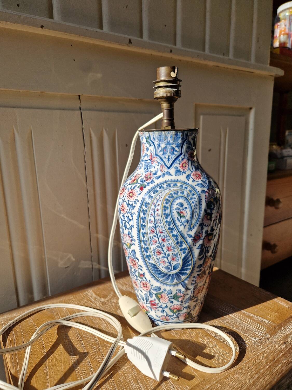 Antique lamp base in Gien earthenware