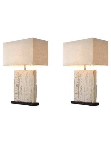 Pair of table lamps in sandstone and brushed brass