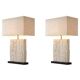 Pair of table lamps in sandstone and brushed brass