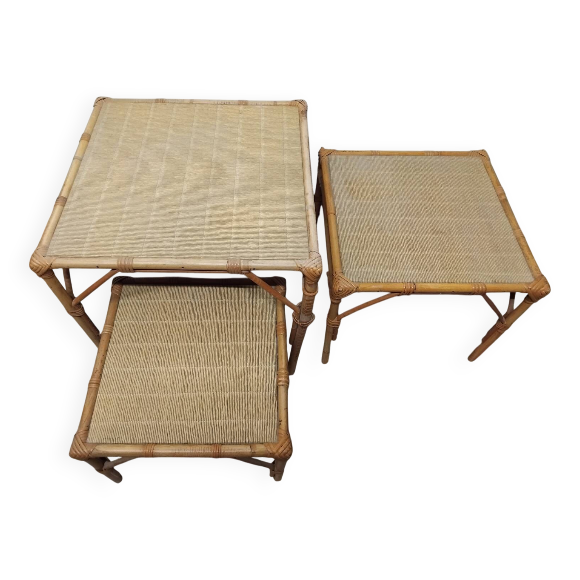 Set of 3 Vintage Rattan Coffee Tables